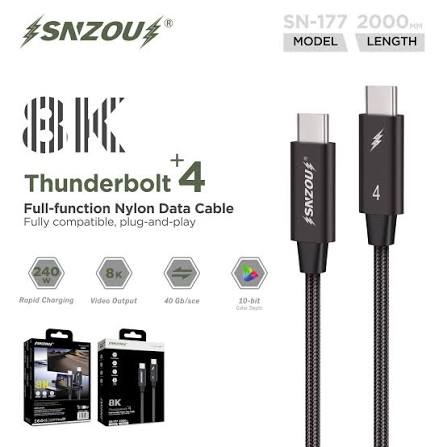 SNZOU SN-177 Thunderbolt 4 Cable 240W PD 40Gbps 8K Video USB-C to USB-C Nylon Braided Data Cable (2m)