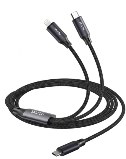 SNZOU SN-164 DuoCharge 2-in-1 100W Dual-Port Type-C & Lightning Cable 2M - Black