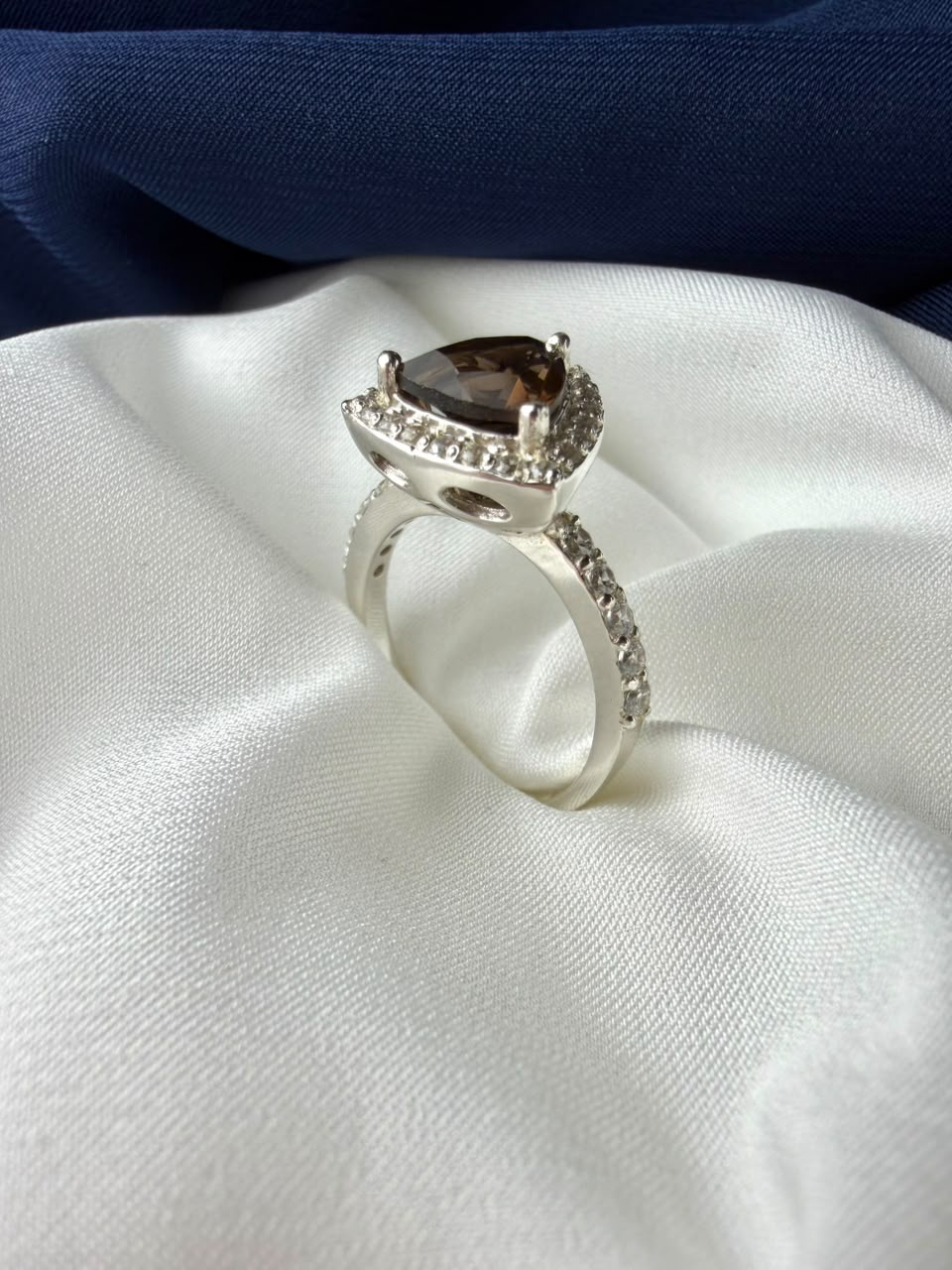 Smoky Quartz 925 Silver Ring - IGI certified 