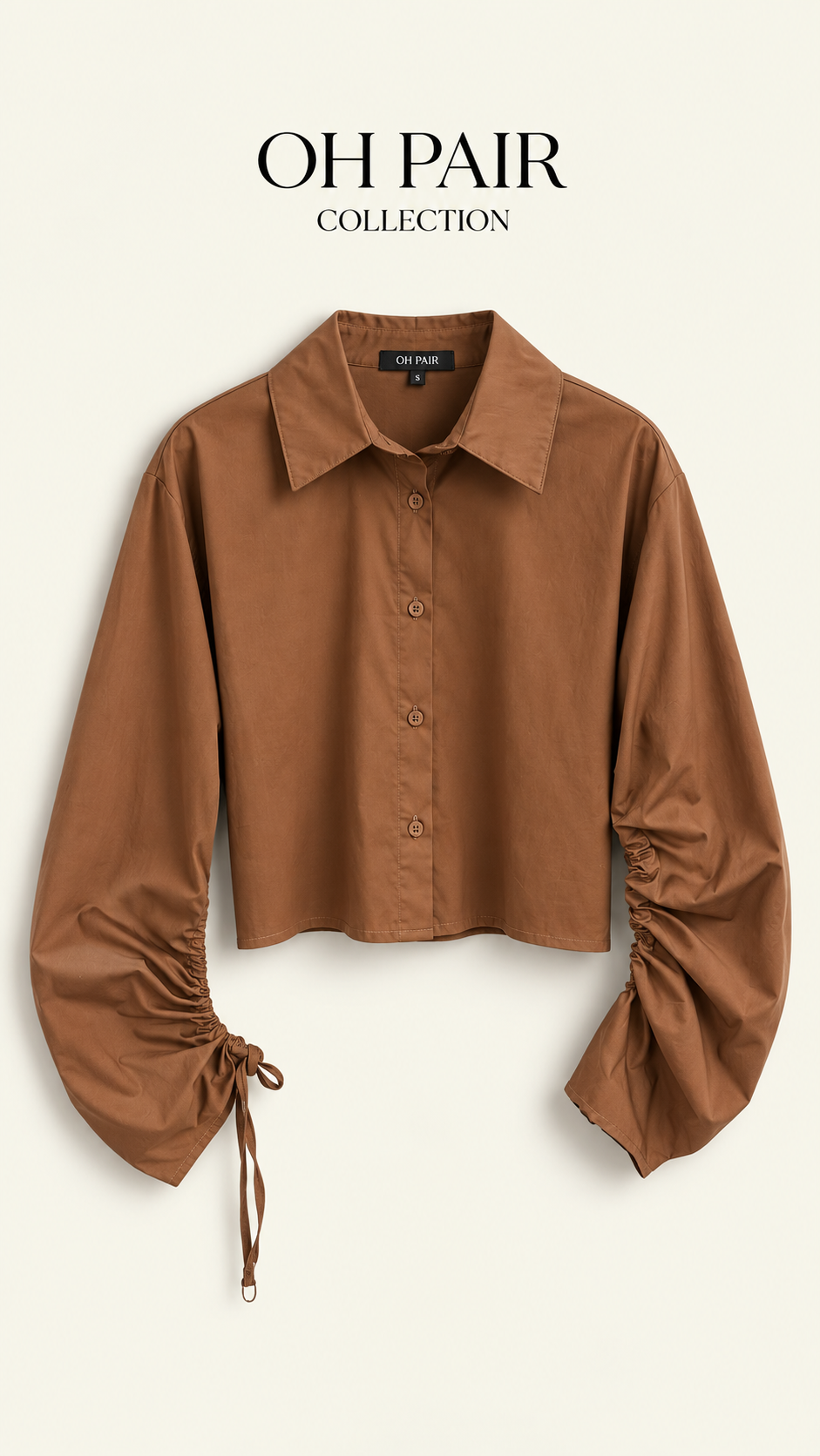 Ruched Sleeve Cropped Poplin Shirt