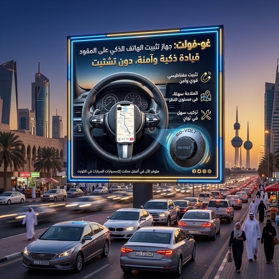حامل الهاتف المغناطيسي لعجلة القيادة بتصميم ذاتي التوازن ودوران 360 درجة - عالمي
