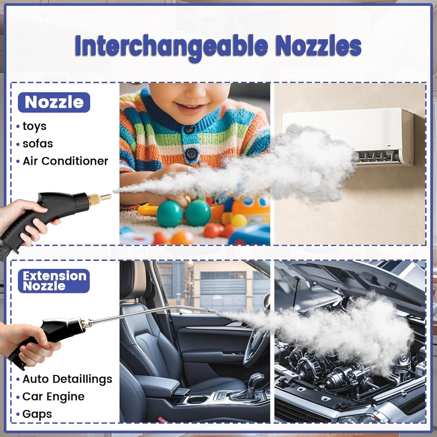 ماكينة وجهاز التنظيف بالبخار 1500 واط بضغط 3 بار و6 مستويات للحرارة مع طقم ملحقات 7 قطع