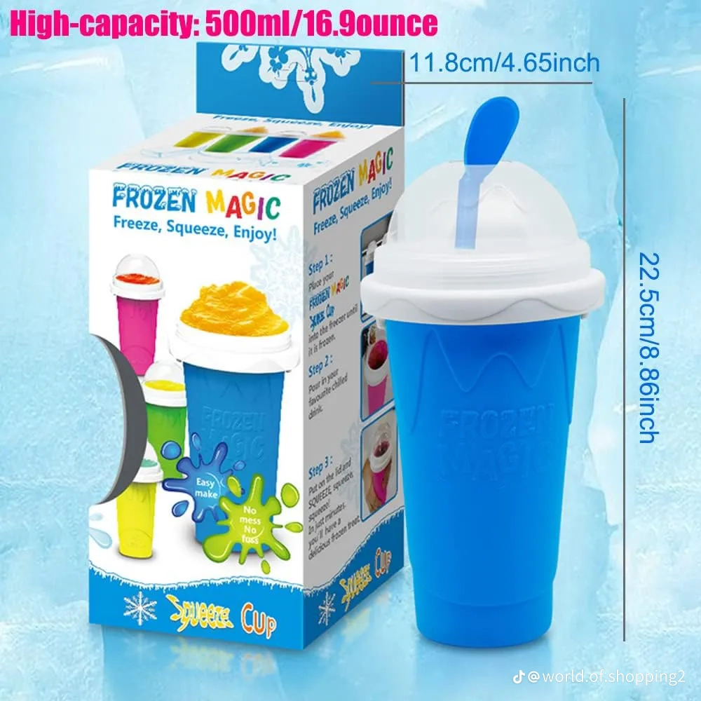 كوب السموذي والمشروبات المثلجة الذكي SqueezeCup Pro من السيليكون الغذائي مع ملعقة وماصة 2 في 1