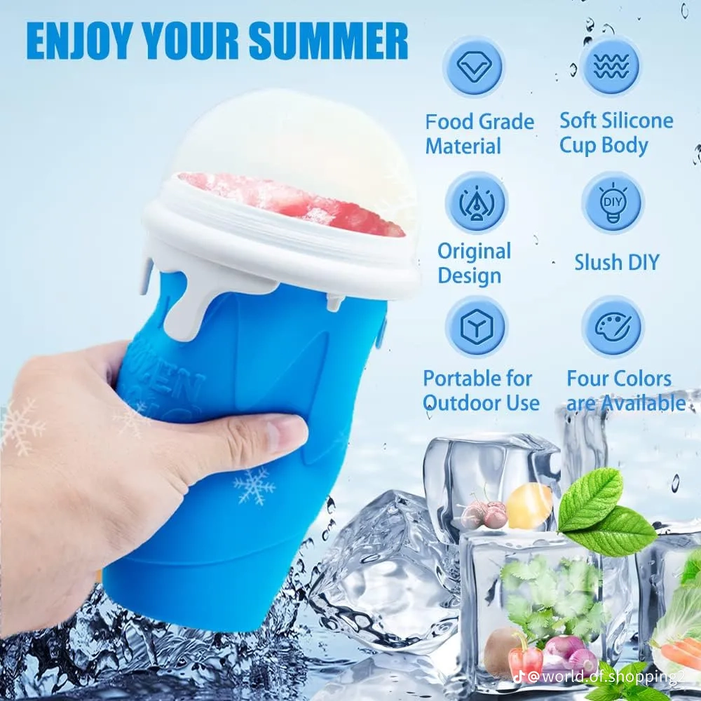 كوب السموذي والمشروبات المثلجة الذكي SqueezeCup Pro من السيليكون الغذائي مع ملعقة وماصة 2 في 1