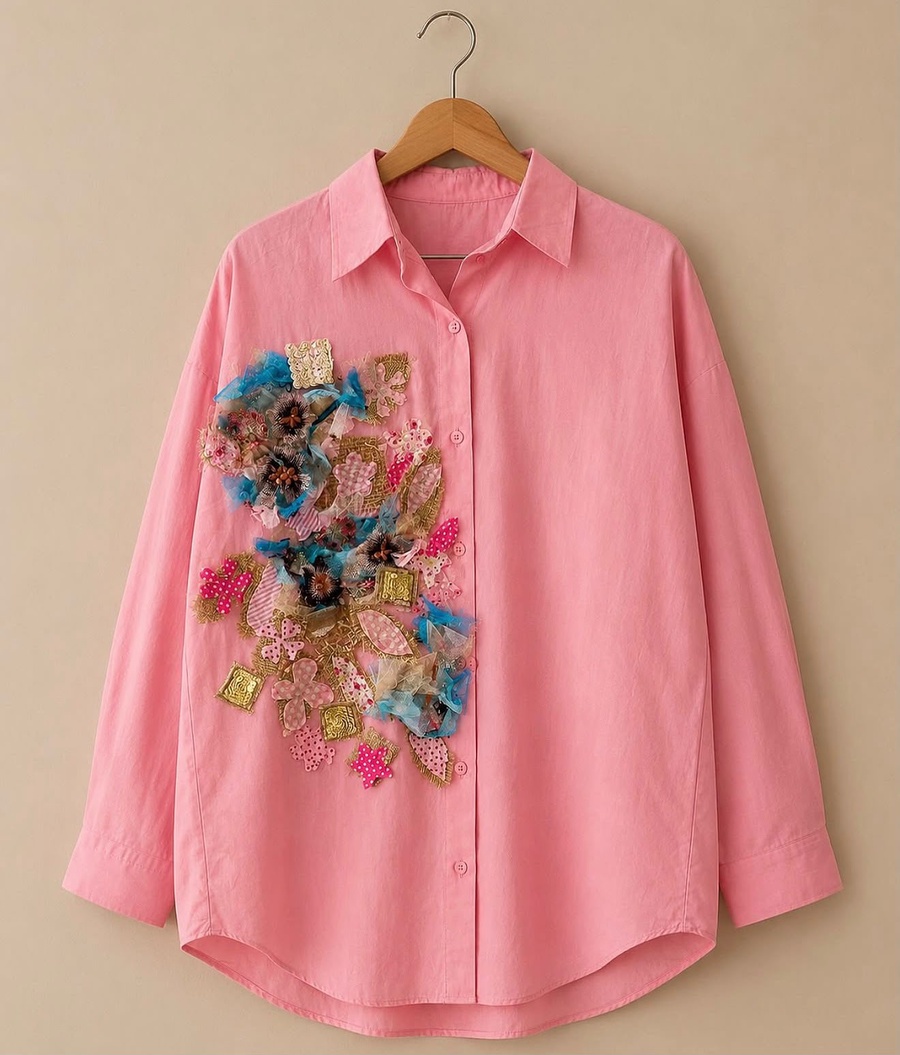 Roselle Hand-Appliqué Floral Shirt