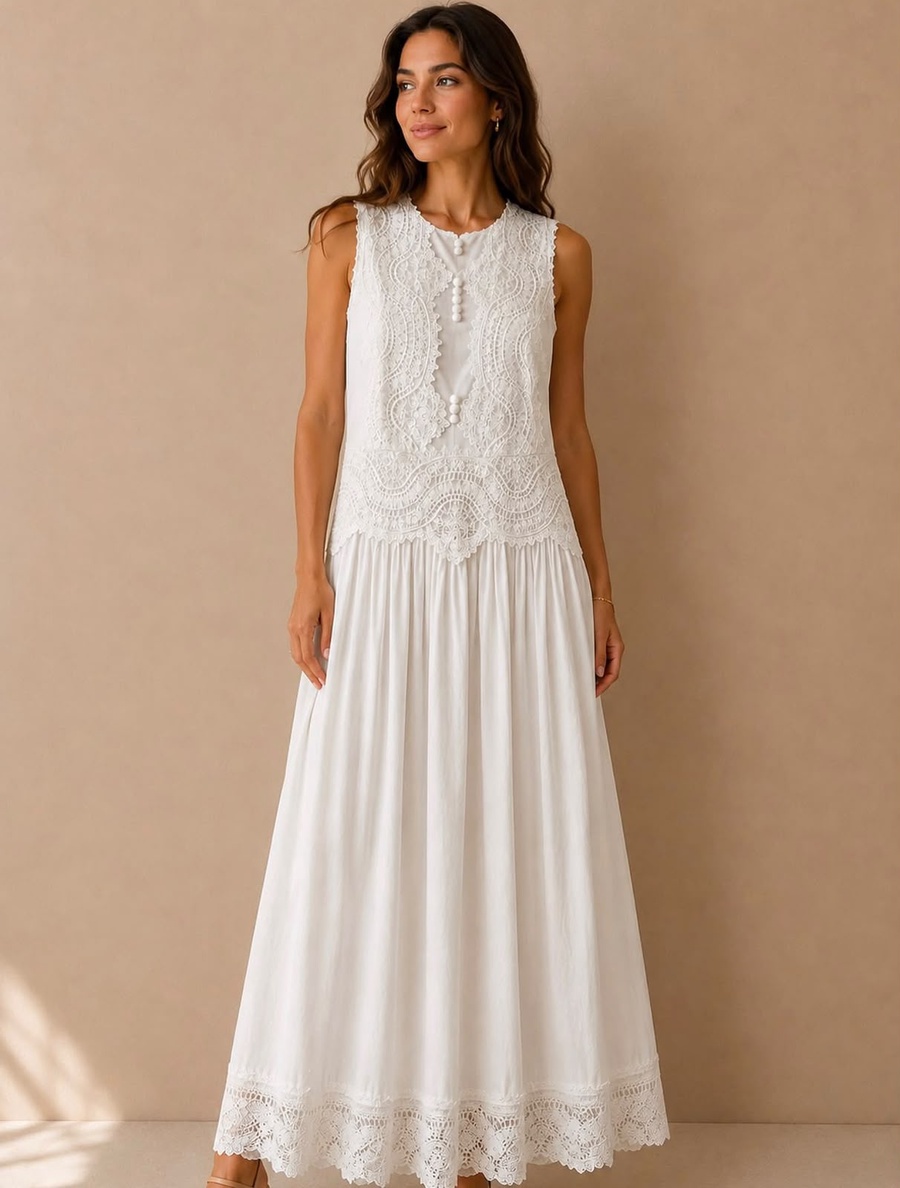 Celeste Lace-Detail Sleeveless Maxi Dress