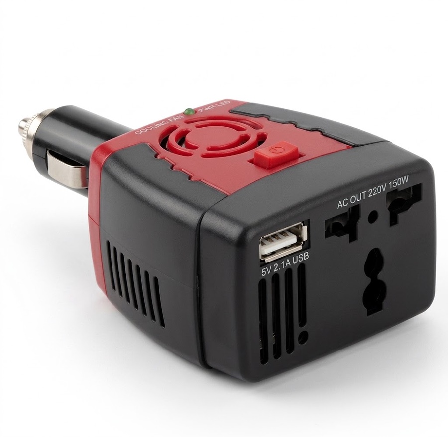 محول طاقة للسيارة 150 واط (150W Car Power Inverter) مع منفذ شحن سريع QC3.0