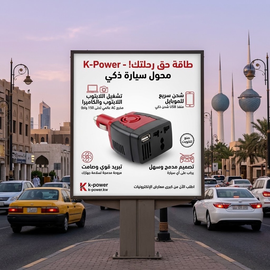 محول طاقة للسيارة 150 واط (150W Car Power Inverter) مع منفذ شحن سريع QC3.0