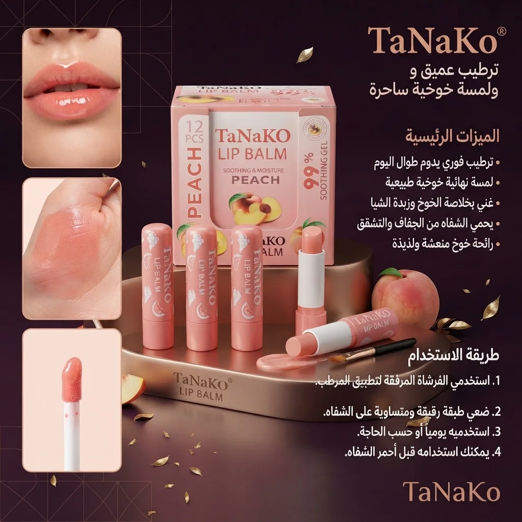 مرطب شفاه بالخوخ 99% لتنعيم وترطيب الشفاه - تاناكو (TaNaKO Peach Lip Balm)