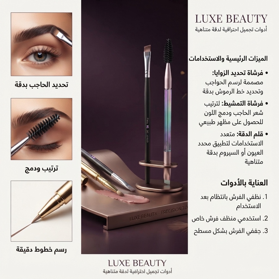 طقم أدوات ورسم الحواجب والعيون الاحترافي - لوكس بيوتي (Luxe Beauty Precision Tools)