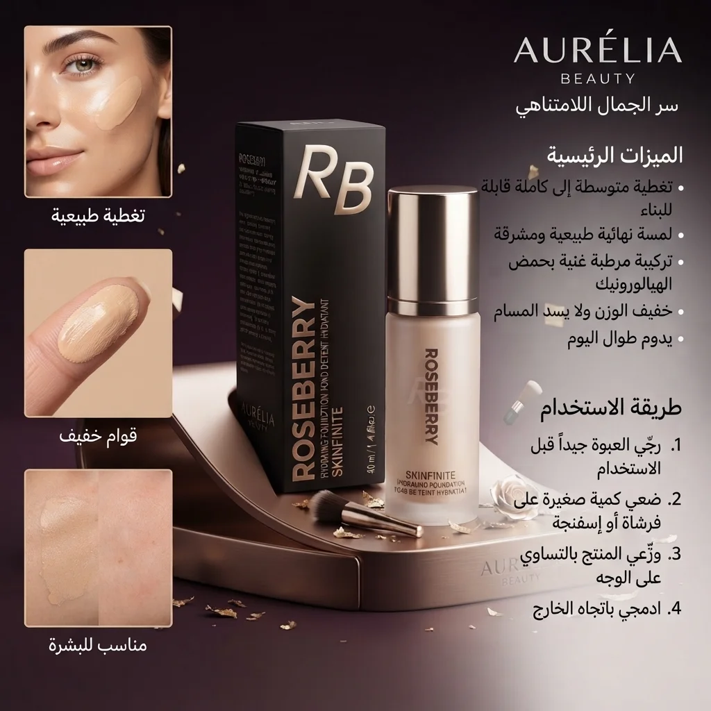 كريم أساس سائل مرطب ومثبت للوجه - روزبيري سكينفاينيت (Roseberry Skinfinite Hydrating Foundation - 40ml)