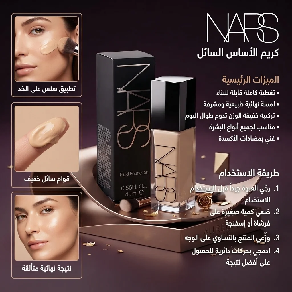 كريم أساس سائل لتغطية عيوب البشرة الاحترافية - نارس (NARS Fluid Foundation - 40ml)