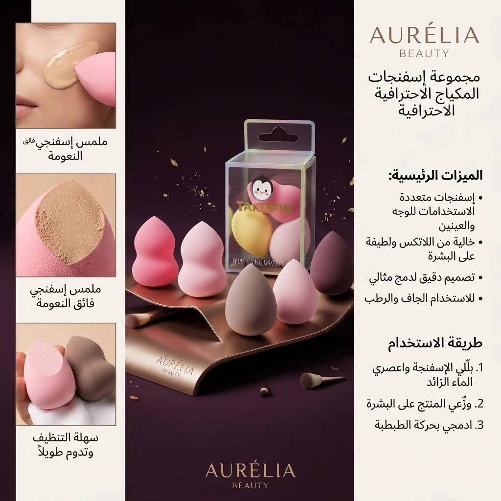 مجموعة إسفنجات مكياج بلندر الاحترافية لتوزيع الفاونديشن والكونسيلر - تاكسبين (Takespin Professional Makeup Sponge)