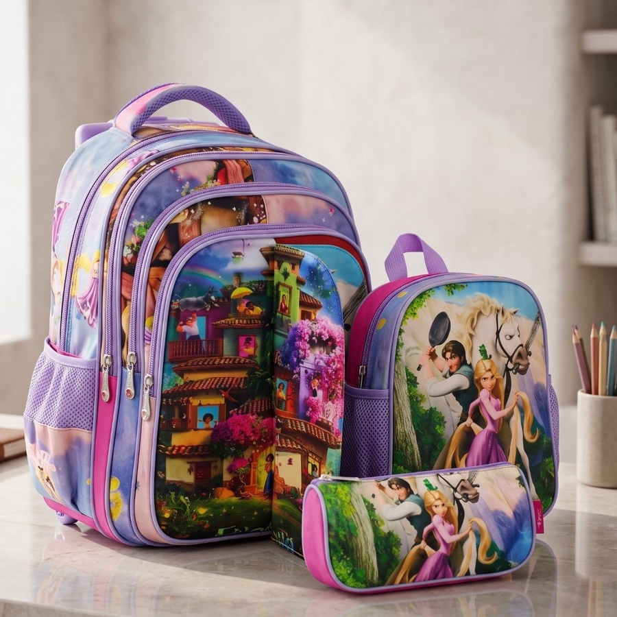 طقم  شنطة مدرسة  أطفالي ظهر  "Golden Bag brand " قلاب 3 وشوش مقاس 16- 3 قطع| Demand & Beyond
