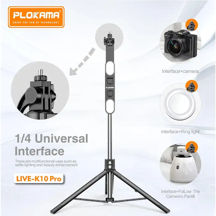 حامل ثلاثي وعصا سيلفي بلوكاما لايف K10 برو -PLOKAMA Live Selfie Stick Tripod -K10-Pro