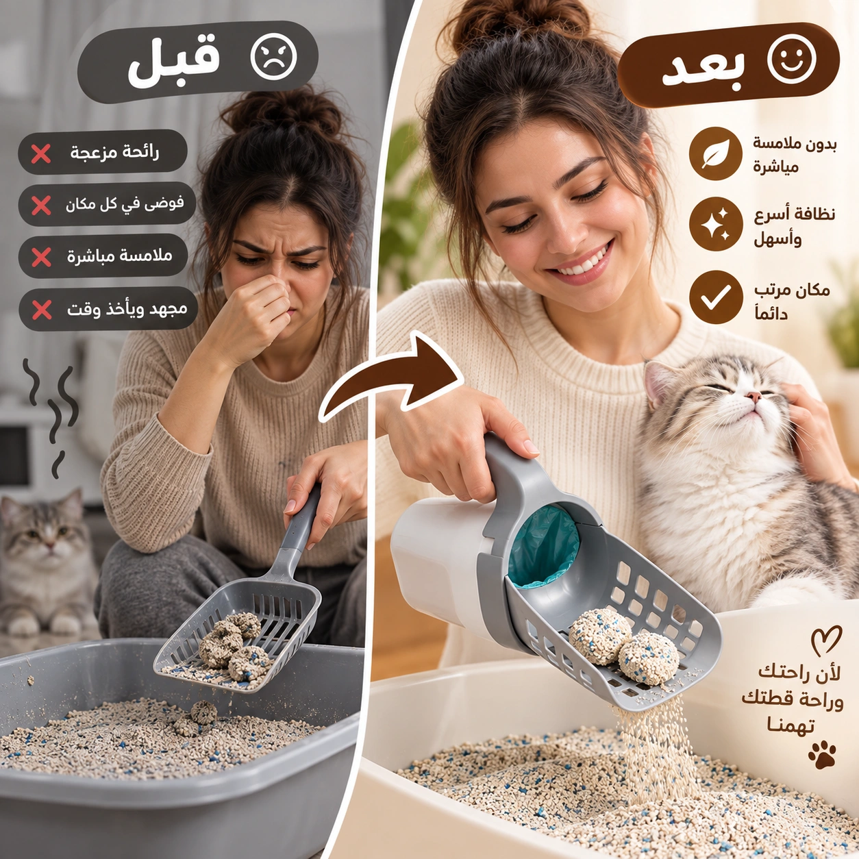 استخدام أداة فرز الفضلات للقطط