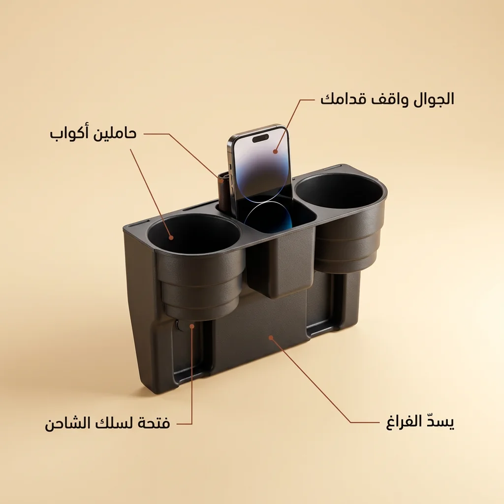 منظّم فراغ الكرسي بحاملي أكواب