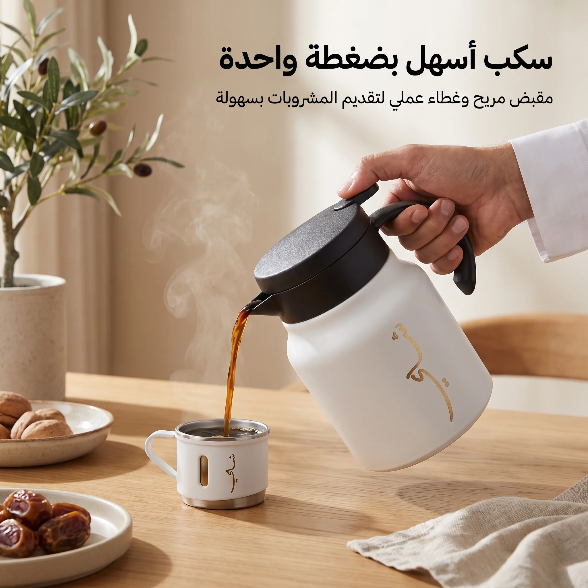 ترمس قهوة وشاي 1 لتر ستانلس ستيل مع كوبين