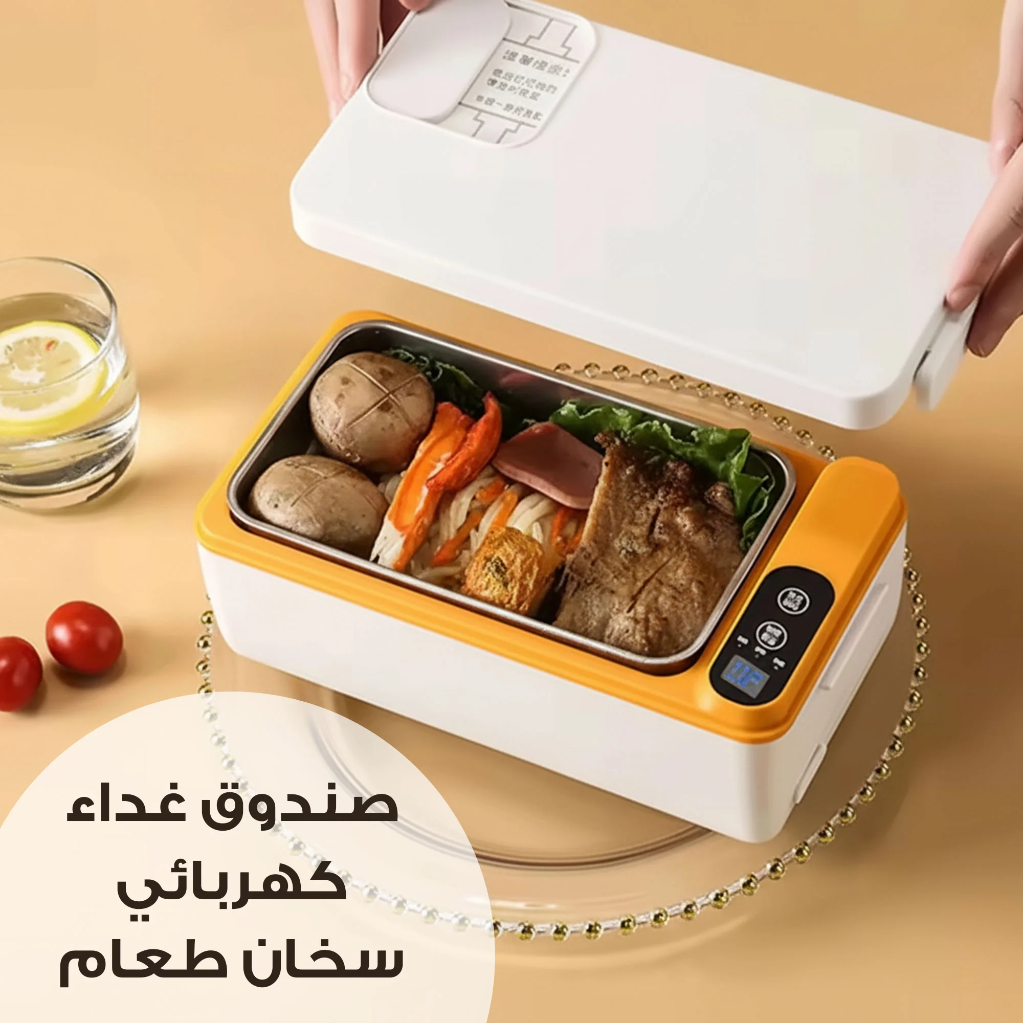 صندوق غداء كهربائي بصحنين ستانلس وشنطة عازلة