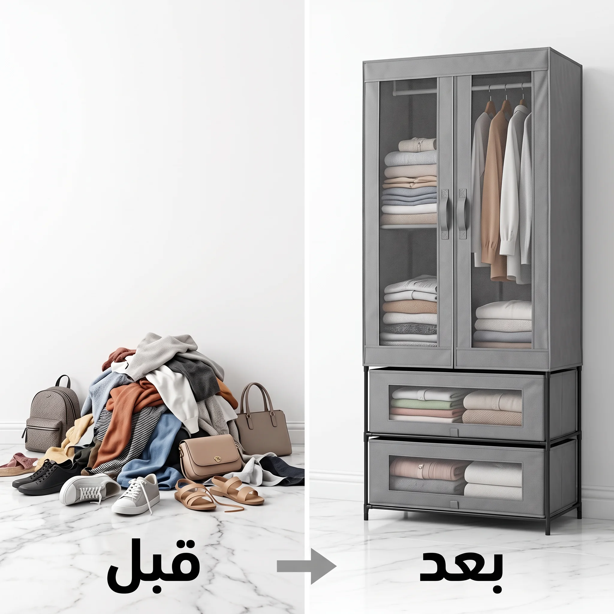 دولاب ملابس قماشي بأبواب مغناطيسية ودرجين