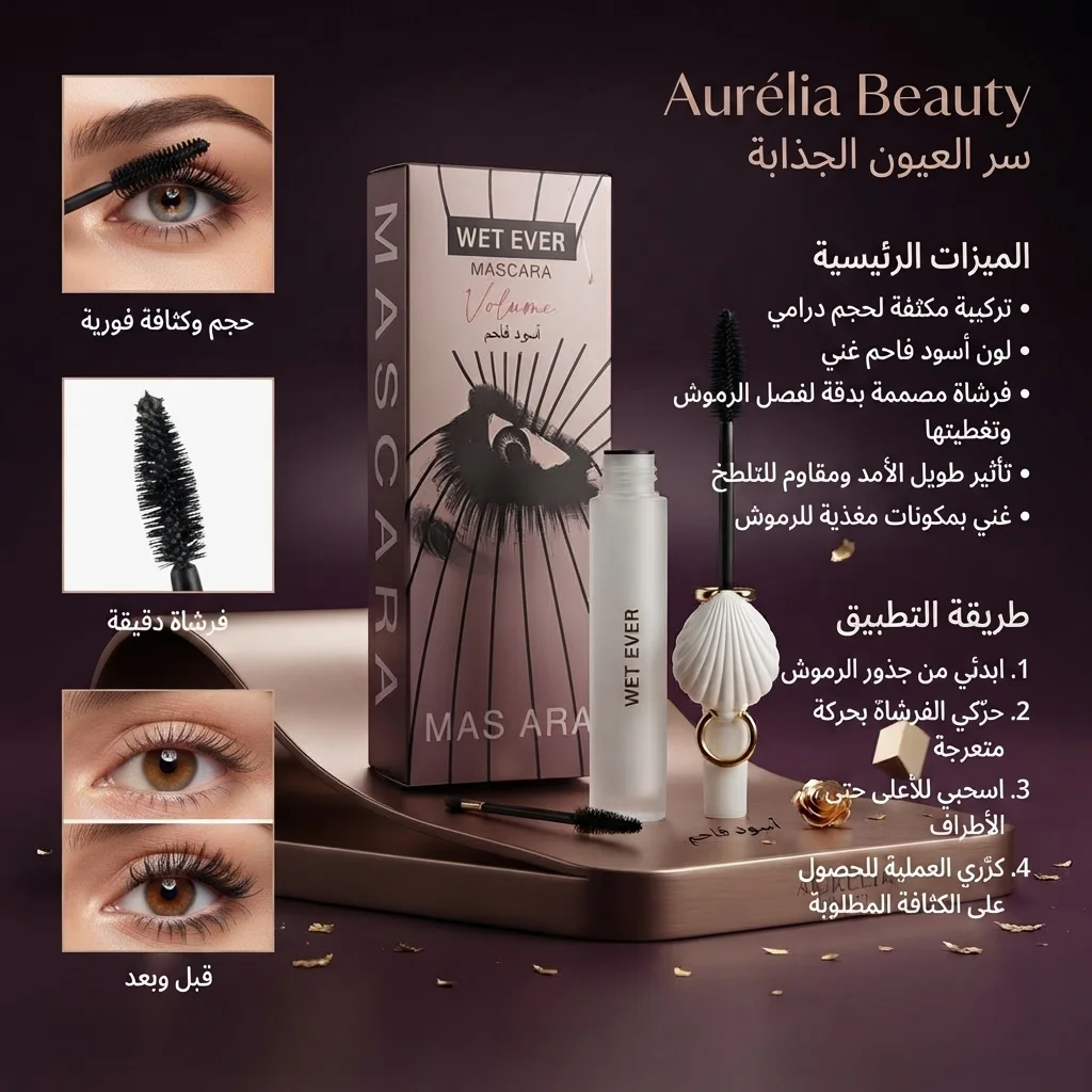 ماسكرا ويت إيفر لتكثيف وتطويل الرموش بلون أسود فاحم - Wet Ever Volume Mascara