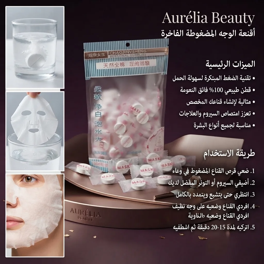 أقراص ماسك الوجه الورقي المضغوط للعناية بالبشرة - 100 كبسولة (Compressed Face Mask Sheets)