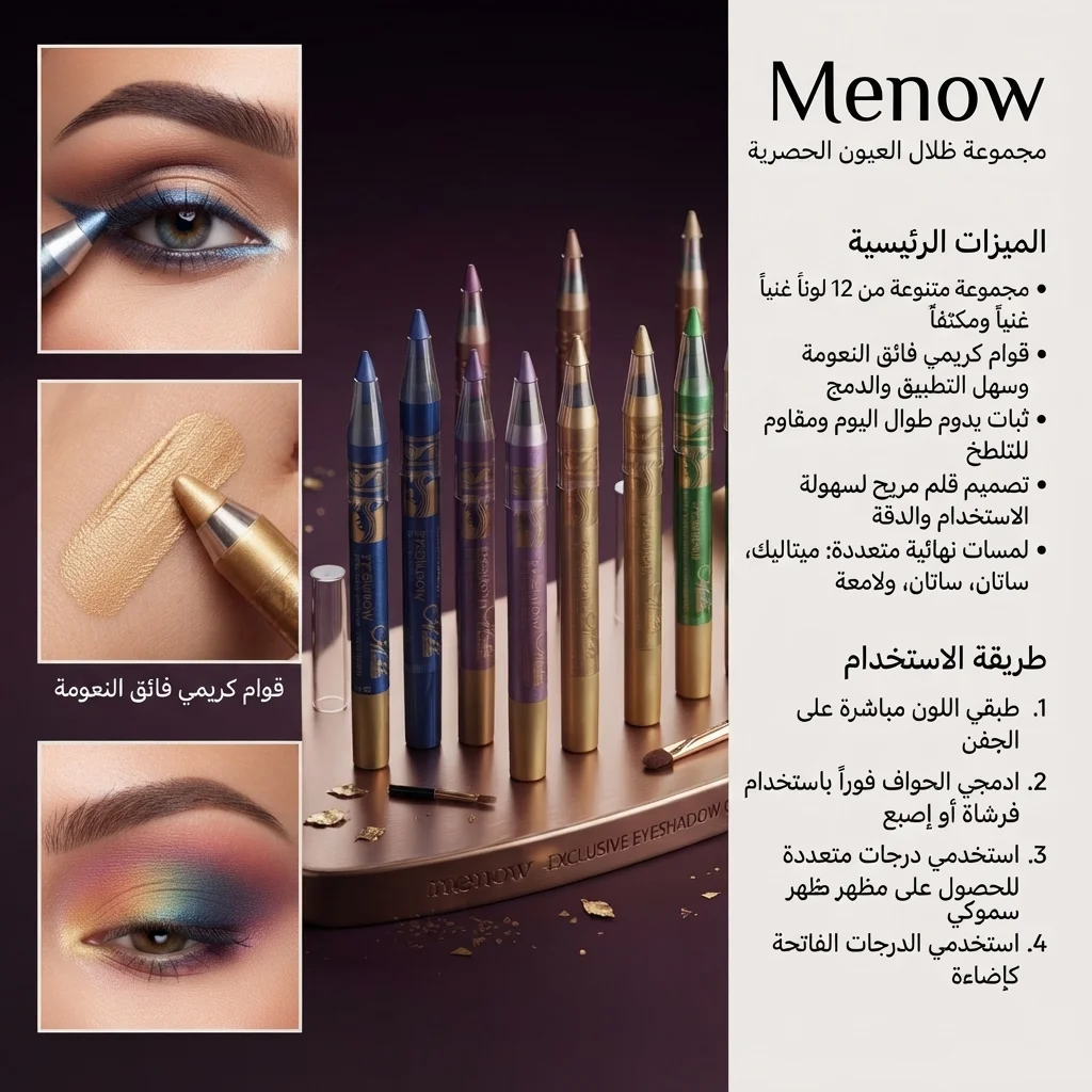 قلم ظلال العيون الكريمي اللامع والمقاوم للماء - مينو (Menow Eyeshadow Pencil)