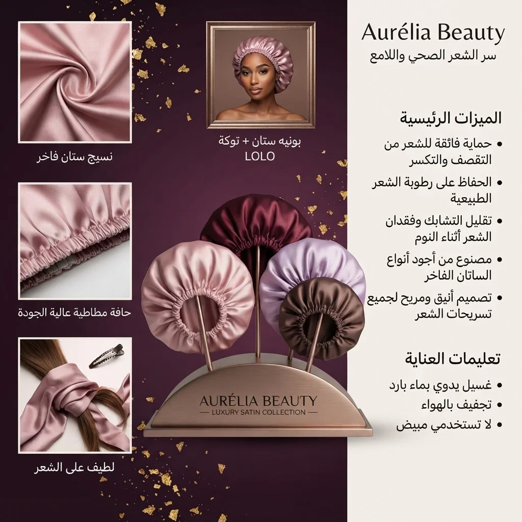 بونيه شعر ساتان لحماية الشعر مع توكة مطابقة - لولو (LOLO Satin Bonnet & Scrunchie)