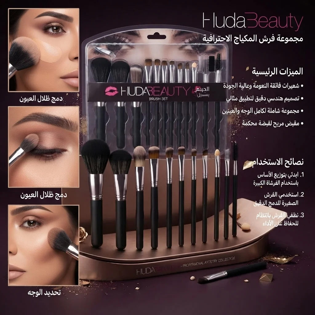 طقم فرش مكياج احترافية متكاملة للوجه والعيون - هدا بيوتي (Huda Beauty Makeup Brush Set)
