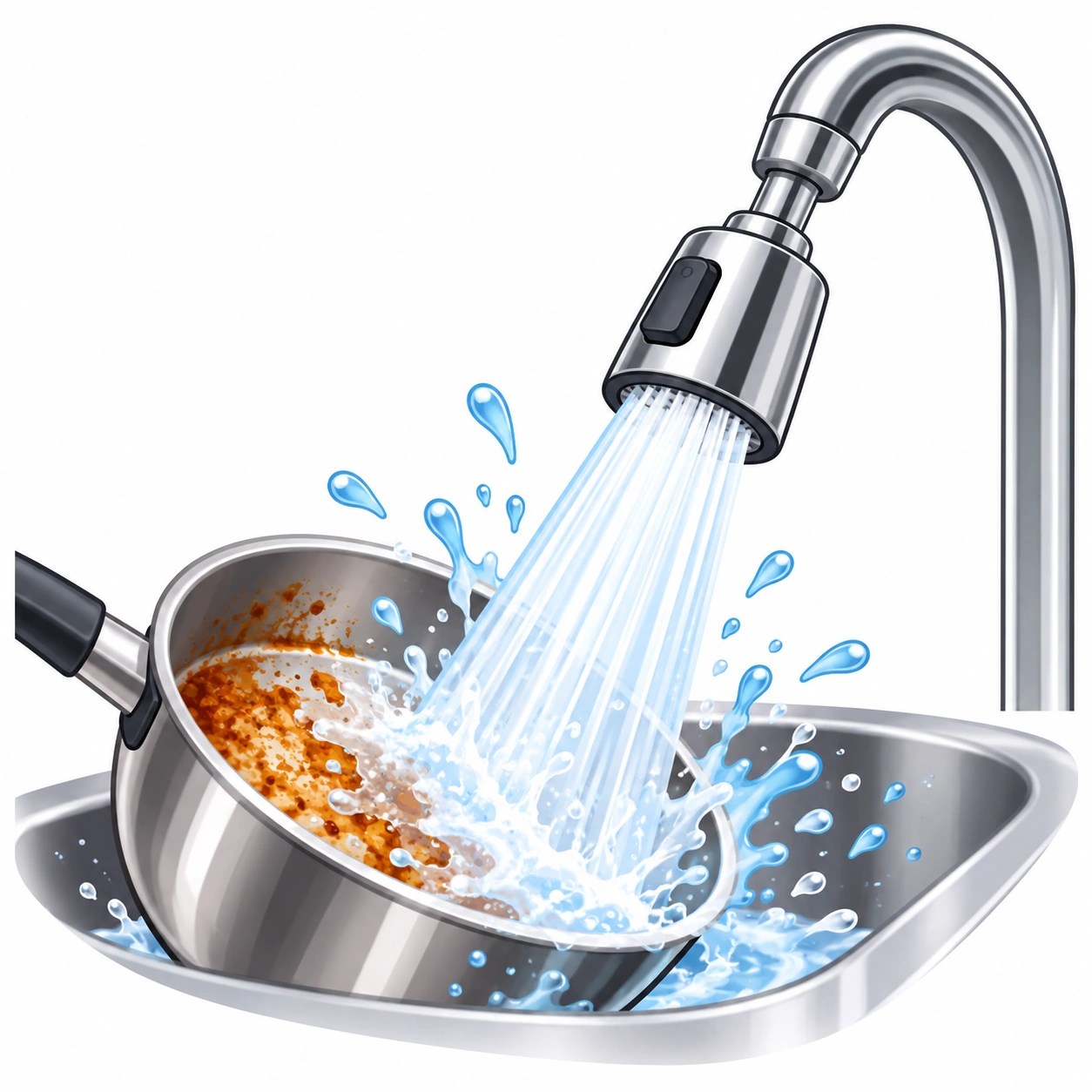 وضع الرش القوي 💦 — تنظيف الحوض والأواني
