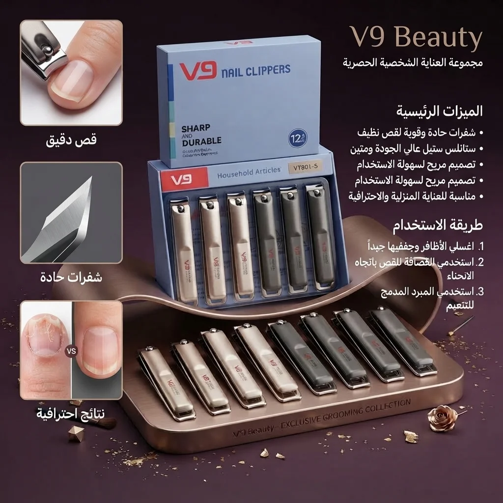 قلامة أظافر معدنية احترافية حادة ومتينة - في 9 (V9 Nail Clippers)