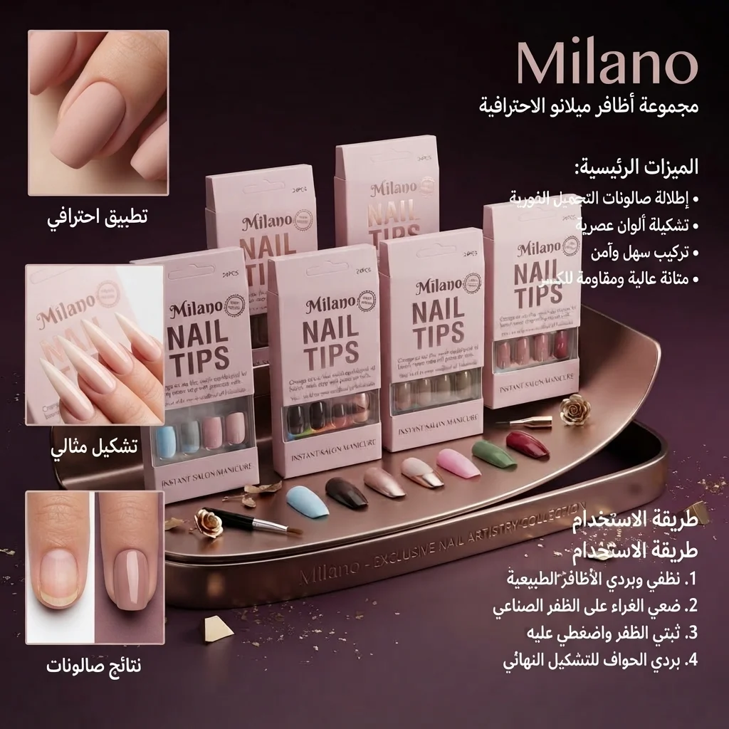 أطقم أظافر تركيب صناعية جاهزة لتنفيذ منكير الصالونات - ميلانو نايل تيبس (Milano Nail Tips)