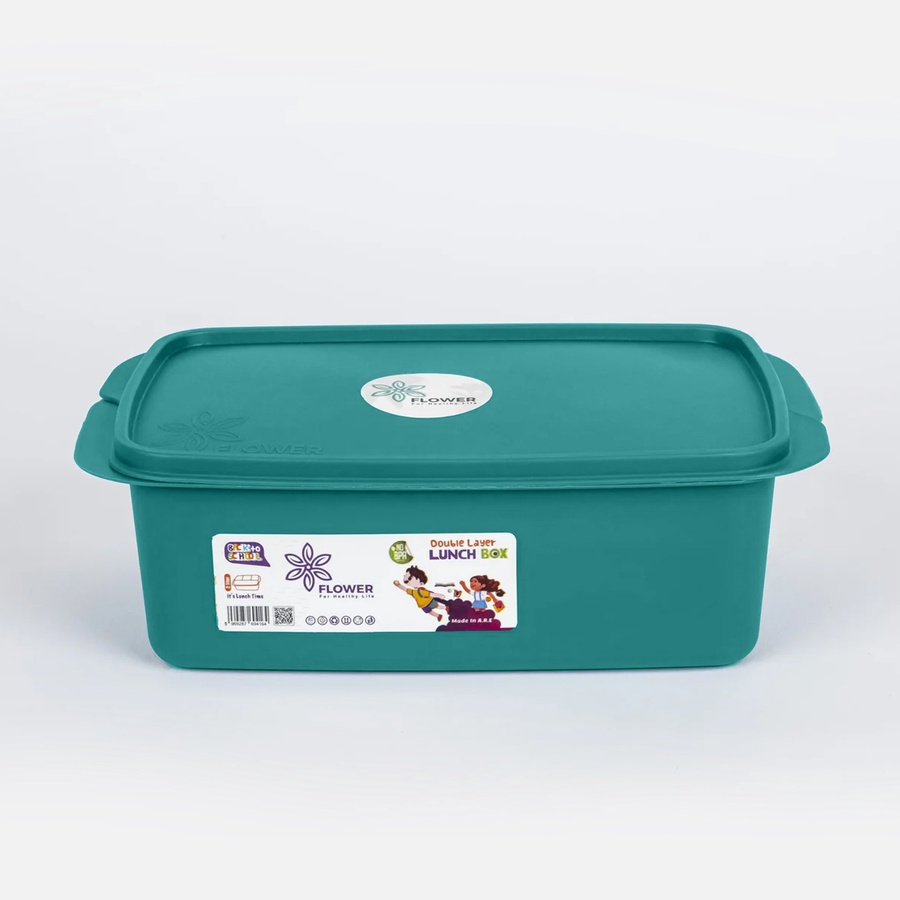 Double Layer Lunch Box (2 Litre) with 2 forks and 1 squeeze bottle