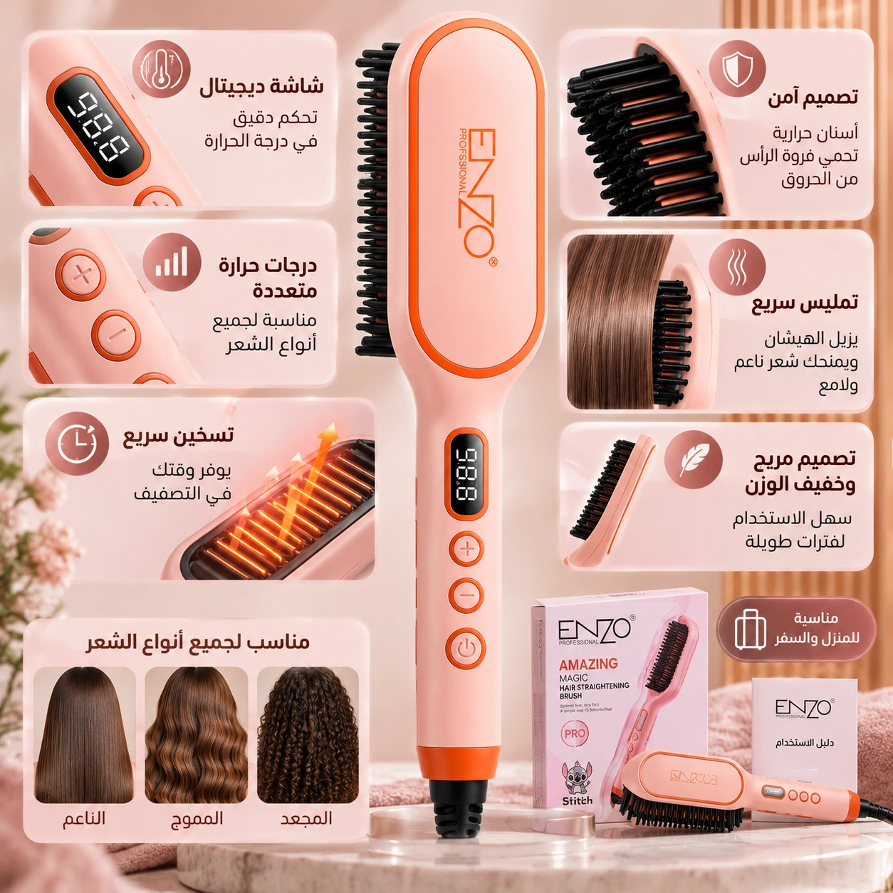 تفاصيل وأسنان فرشاة ENZO الحرارية