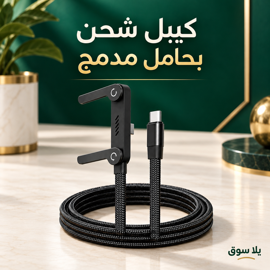 كيبل شحن 2 في 1 مع حامل غير مرئي، كيبل شحن سريع 240 واط بطول 1.5 متر