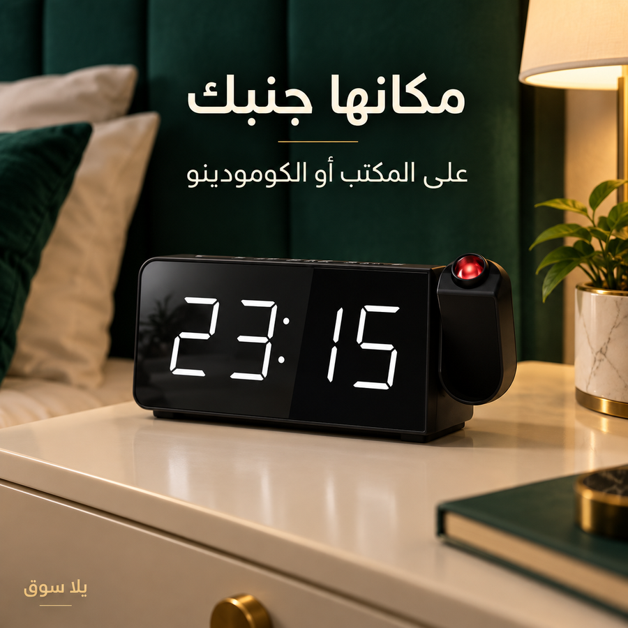 ساعات منبه رقمية للغرف مع شاشة LED كبيرة وجهاز عرض دوار وخمسة مستويات إضاءة وشاحن USB وبطارية احتياطية