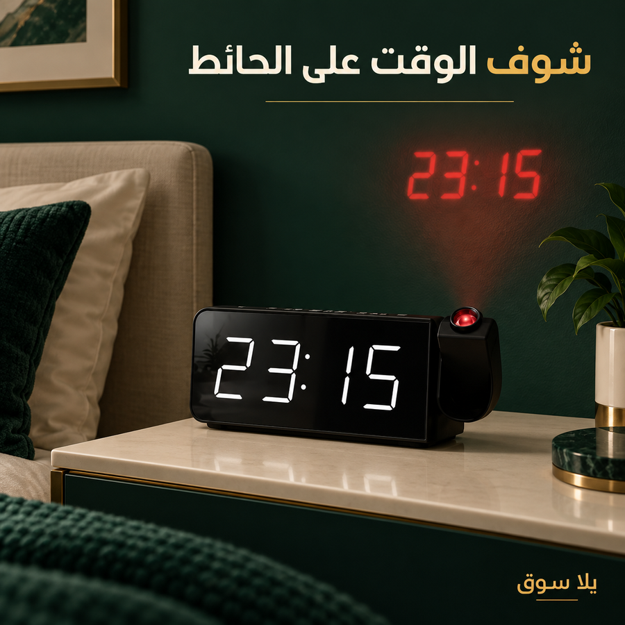 ساعات منبه رقمية للغرف مع شاشة LED كبيرة وجهاز عرض دوار وخمسة مستويات إضاءة وشاحن USB وبطارية احتياطية