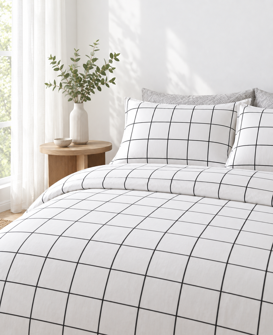 كافر لحاف Duvet Cover مربعات ابيض