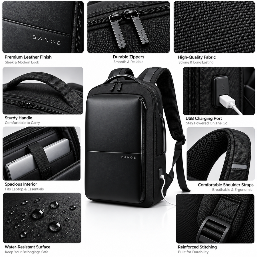 Bange Laptop Backpack 17 Inch - Black Bag for 17 inches Laptop