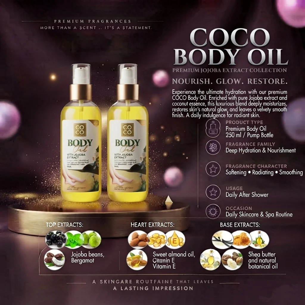 زيت الجسم المرطب والمهدئ بخلاصة الجوجوبا "كوكو" (COCO) - (150 مل) | متجر إطلالة