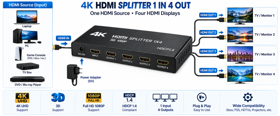 AVVA 4k HDMI spliter 1x4