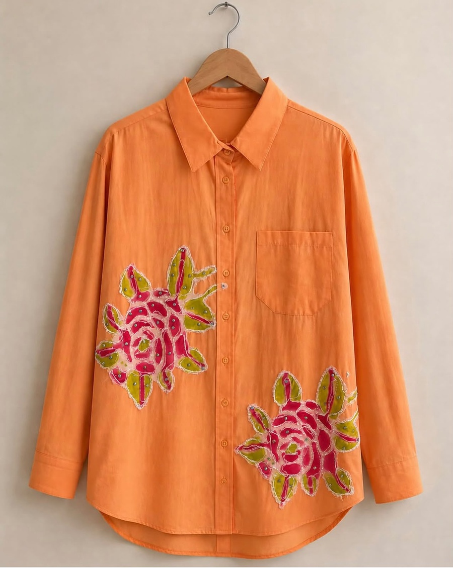 Orange Floral Motif Shirt