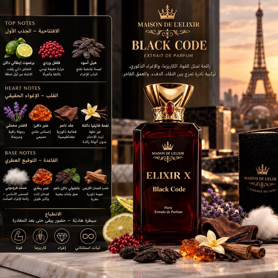 Elixir X Black Code – عطر بلاك كود رجالي فاخر