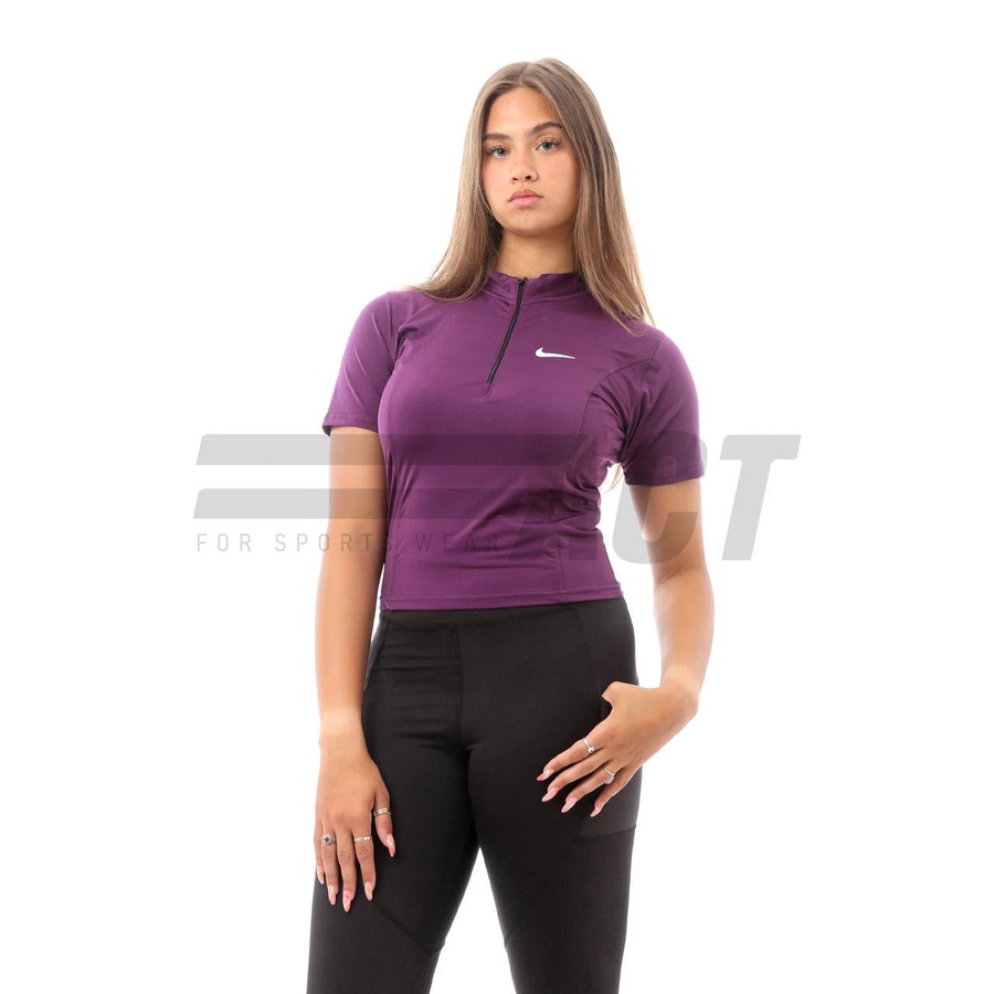 تيشيرت رياضي حريمي نص كم نص سوستة | Women's Short Sleeve Half Zip Sports Top