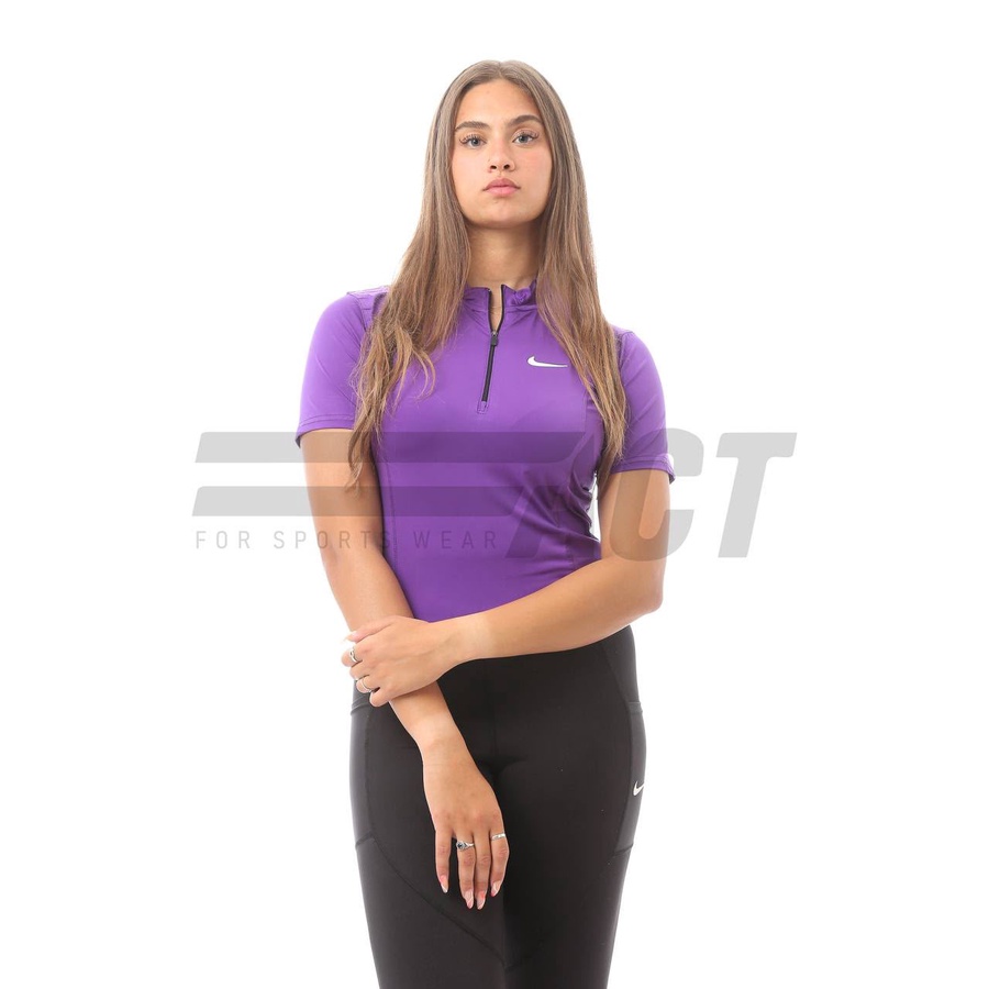 تيشيرت رياضي حريمي نص كم نص سوستة | Women's Short Sleeve Half Zip Sports Top
