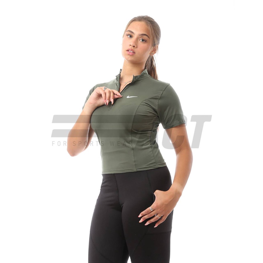 تيشيرت رياضي حريمي نص كم نص سوستة | Women's Short Sleeve Half Zip Sports Top