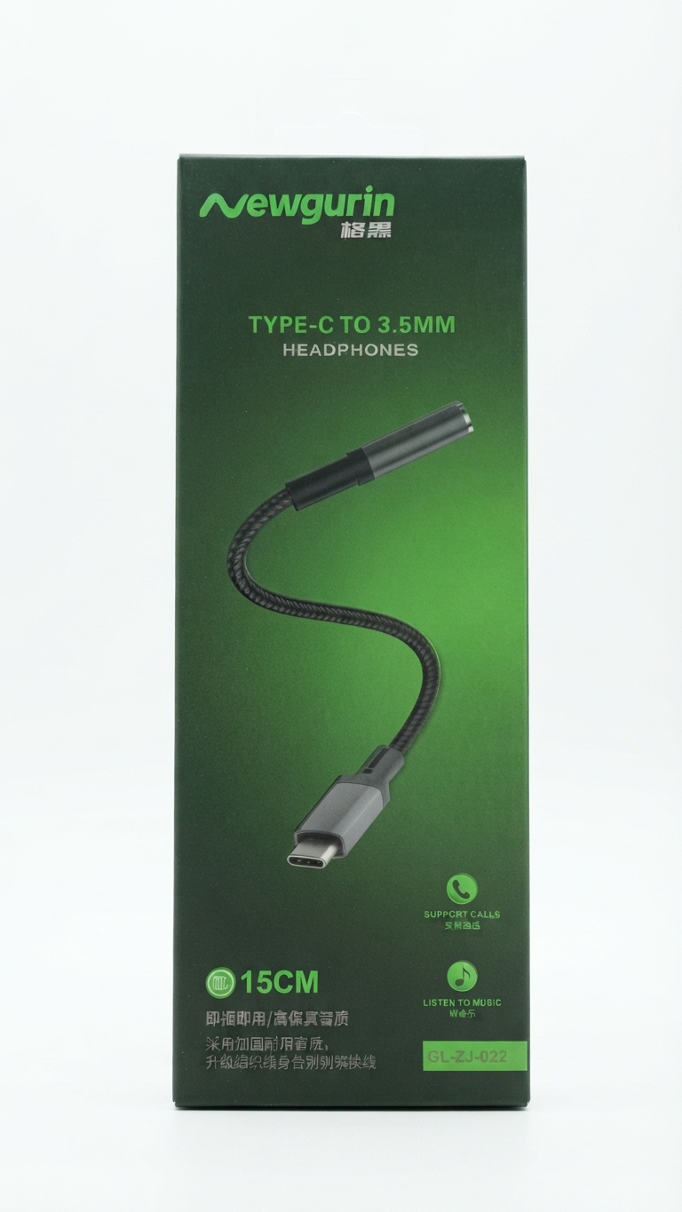 Newgurin Type-C to 3.5mm Headphone Jack Audio Adapter - 15cm Braided Cable, Supports Calls & Music (GL-ZJ-022)