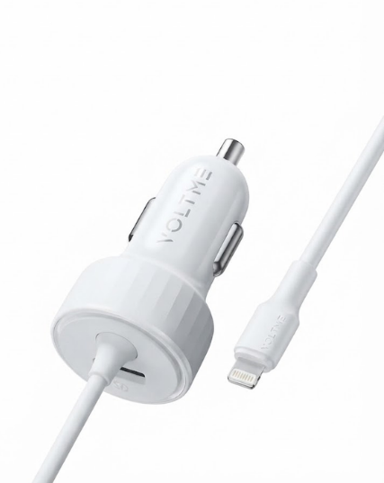 VOLTME Cazo Speedo+ 27W Dual Port Fast Car Charger with Lightning Cable - White (C27LA)