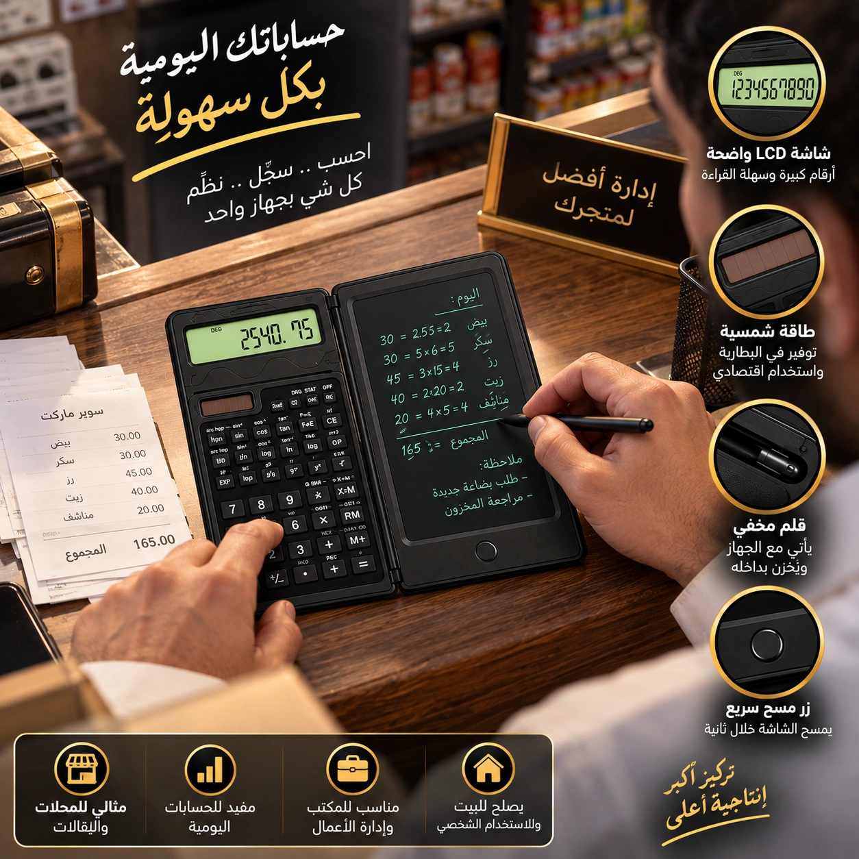 تفاصيل الحاسبة والنوت باد الإلكتروني