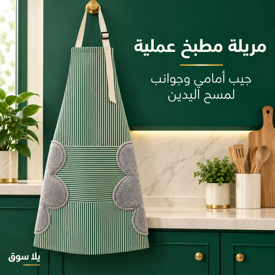 مريلة مطبخ بجيب وجوانب لمسح اليدين
